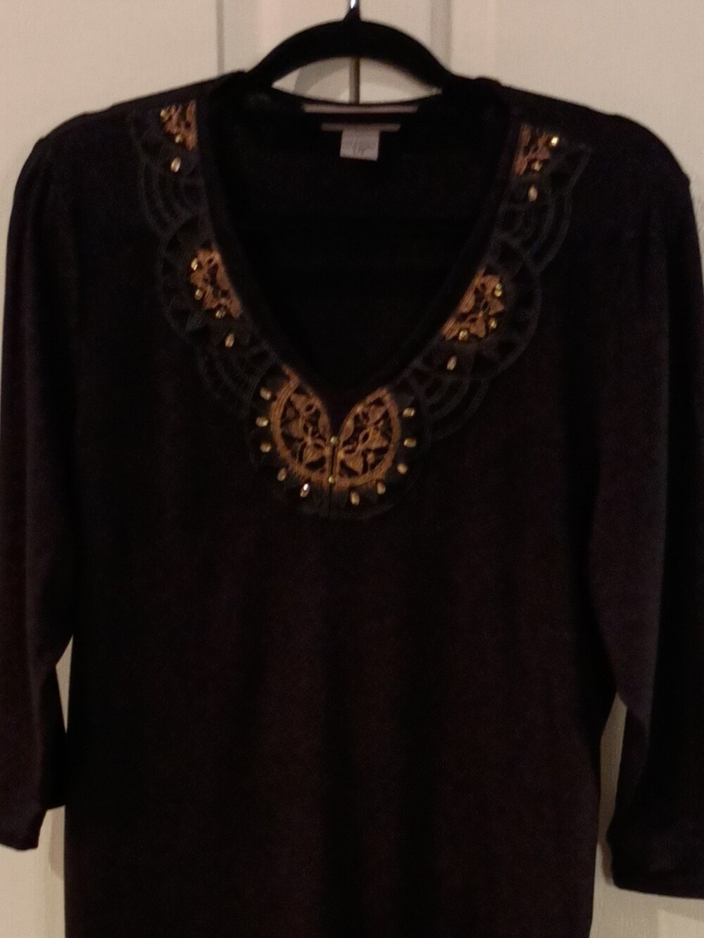 TanJay Black Tunic with Gold Embroidered V-Neck